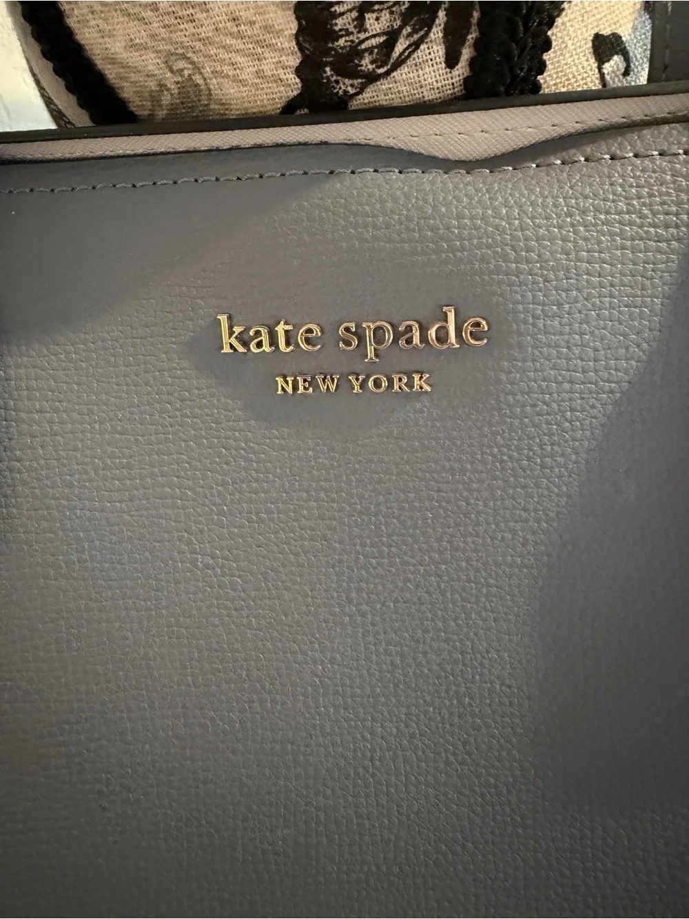 kate spade Gray Pebbled Leather Tote with Gold Logo